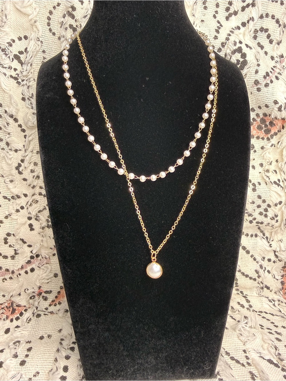 Azazie Gold Pearl Layered Necklace Set - White Pearls - Picture 3 of 5
